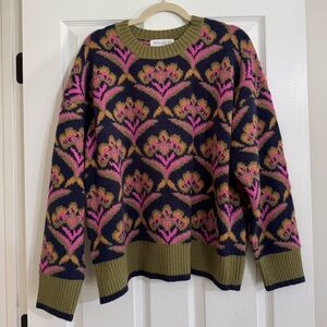 Impressions Women's Pink and Olive Patterned Sweater